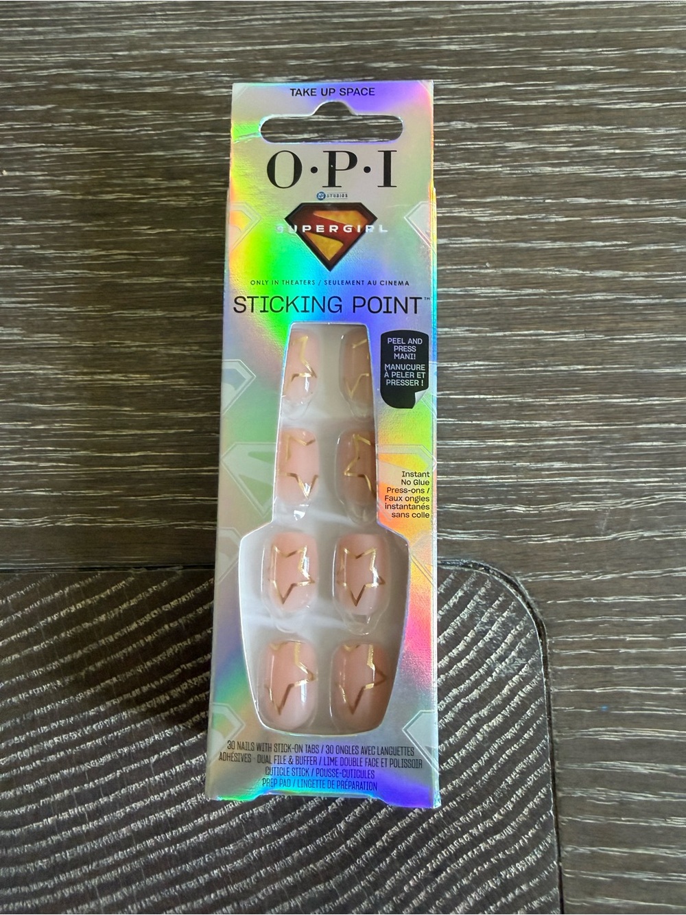 NWT OPI Supergirl "Sticking Point" Press-On Nails in Nude with Gold star Accent